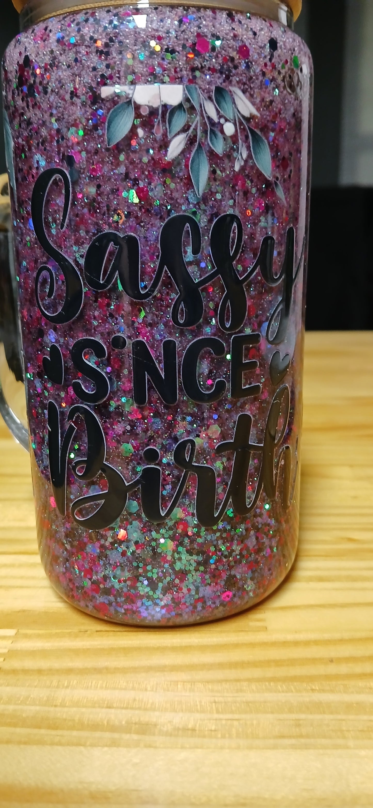 16 OZ GLASS Snow Globe Tumbler WITH Handle
