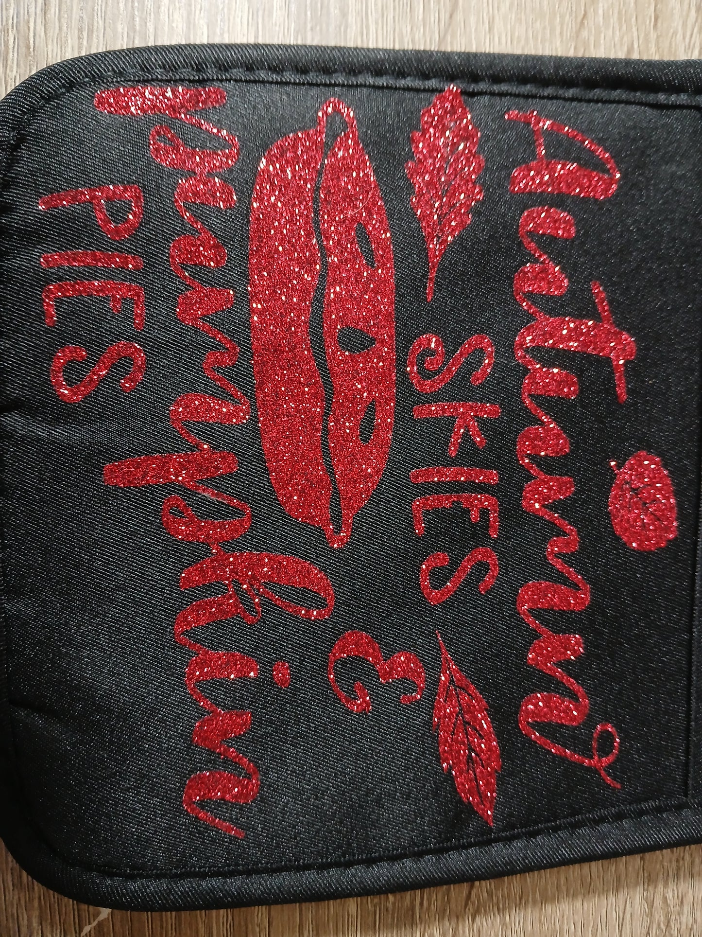 Handmade sublimated and vinyl Kitchen oven mits
